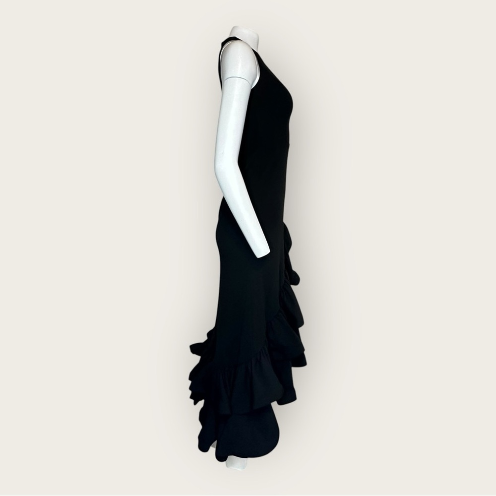 NWT | Betsy & Adams | Ruffle Halter Crepe Gown | Black | Size 2 - Picture 4 of 15